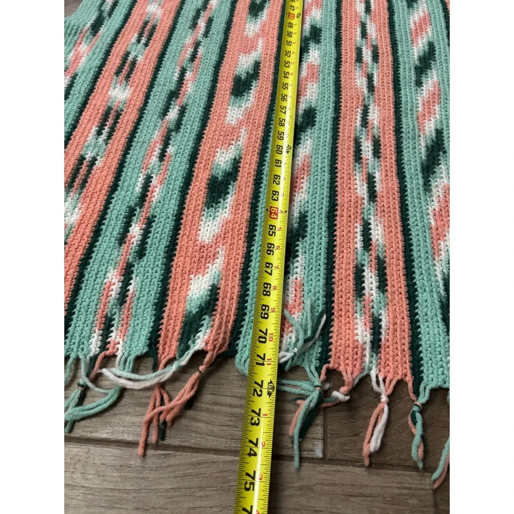 Vintage‎ Handmade Crochet Southwest Style Throw Blanket Afghan 37x72 Fringe